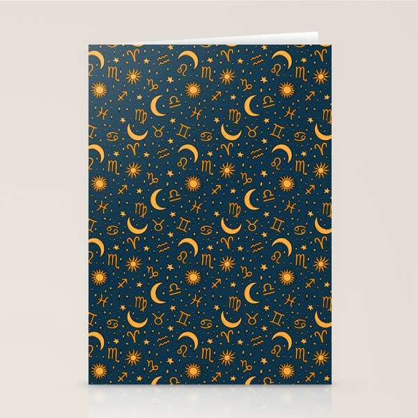 Zodiac Sun and Star Print in Navy Stationery Card Gallery Image 2