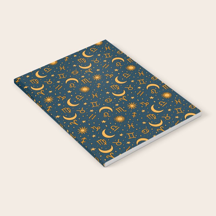 Zodiac Sun and Star Print in Navy Notebook Gallery Image 2
