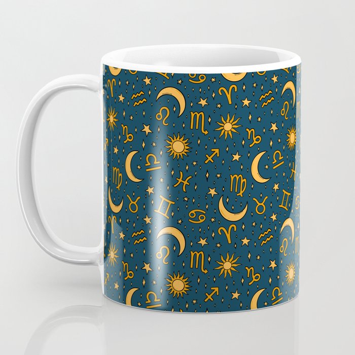 Zodiac Sun and Star Print in Navy Coffee Mug Gallery Image 3