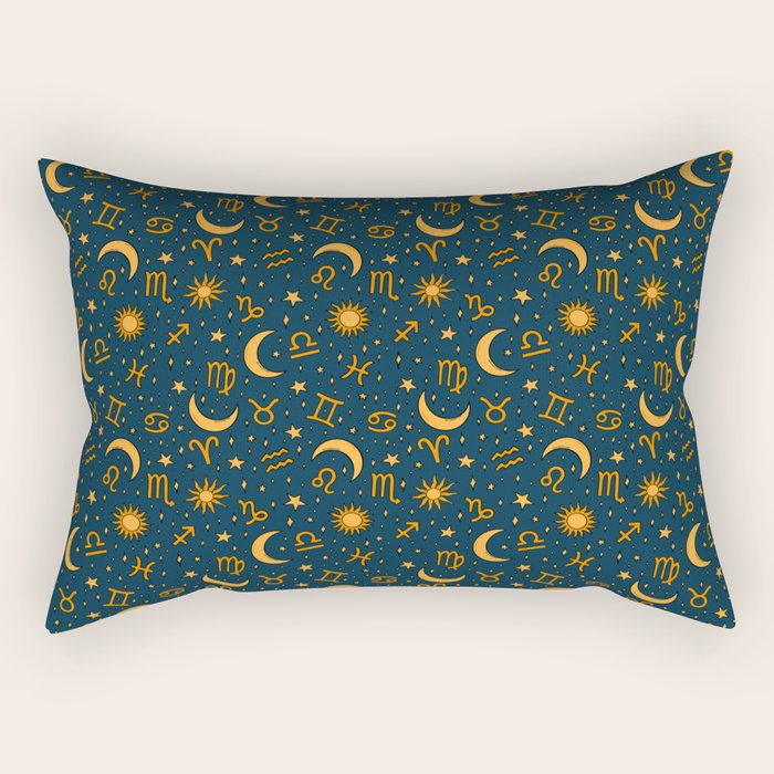 Zodiac Sun and Star Print in Navy Rectangular Pillow Gallery Image 2