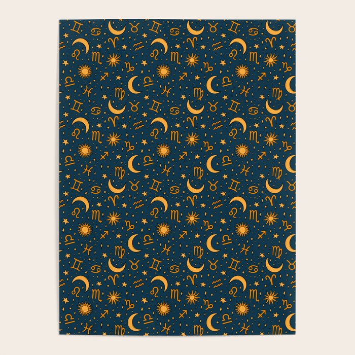 Zodiac Sun and Star Print in Navy Poster Gallery Image 4