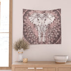 Bohemian, Elephant, Mandala, Blush, Moon Wall Tapestry Gallery Image 2