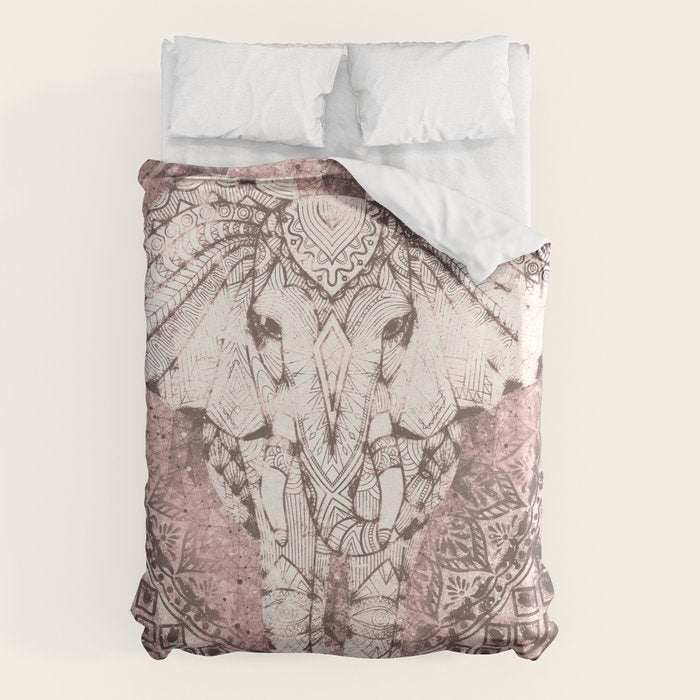 Bohemian, Elephant, Mandala, Blush, Moon Duvet Cover Gallery Image 6