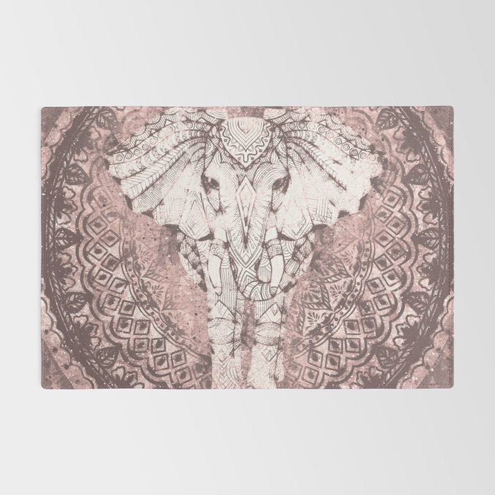 Bohemian, Elephant, Mandala, Blush, Moon Rug Gallery Image 2