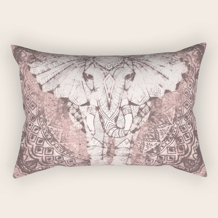 Bohemian, Elephant, Mandala, Blush, Moon Rectangular Pillow Gallery Image 1