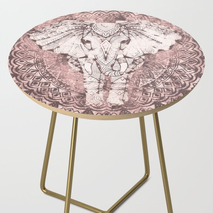 Bohemian, Elephant, Mandala, Blush, Moon Side Table Gallery Image 2