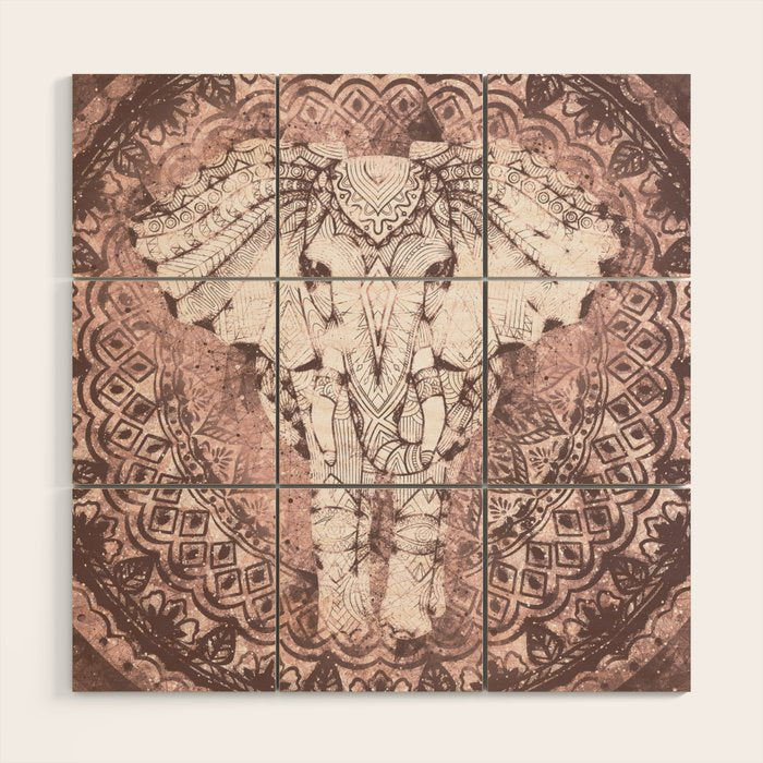 Bohemian, Elephant, Mandala, Blush, Moon Wood Wall Art Gallery Image 1