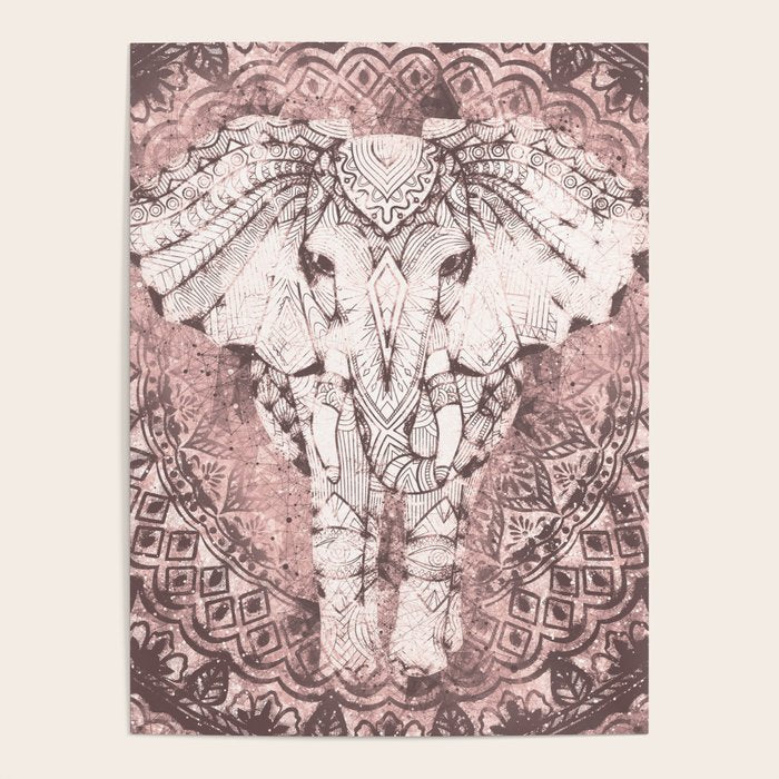 Bohemian, Elephant, Mandala, Blush, Moon Poster Gallery Image 4