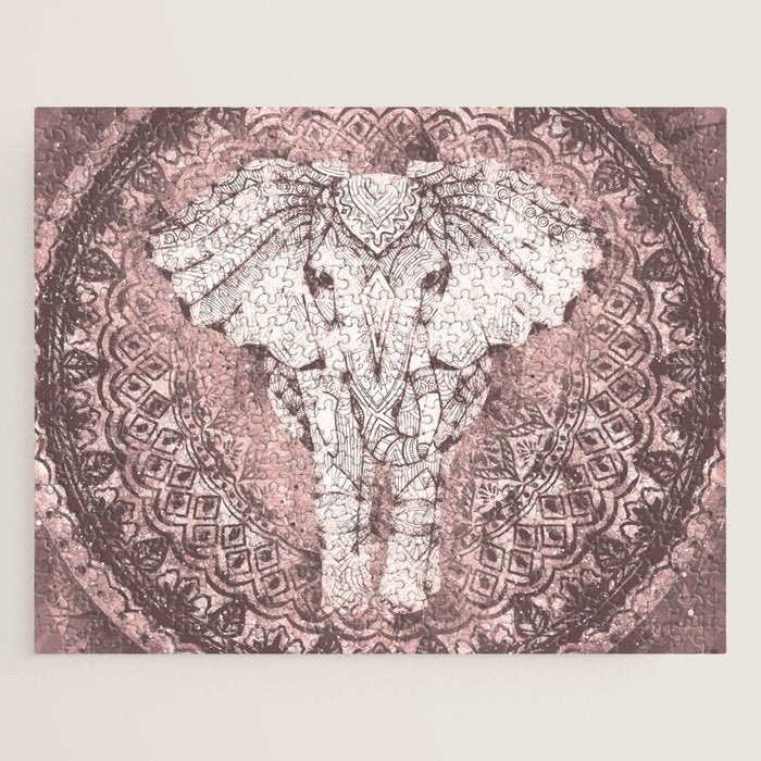 Bohemian, Elephant, Mandala, Blush, Moon Jigsaw Puzzle Gallery Image 1
