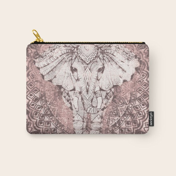 Bohemian, Elephant, Mandala, Blush, Moon Carry All Pouch Gallery Image 1