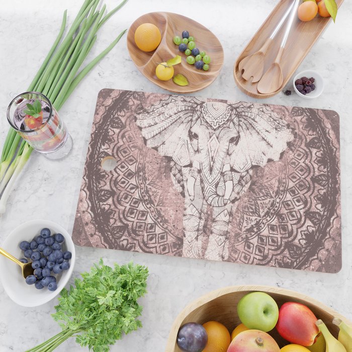 Bohemian, Elephant, Mandala, Blush, Moon Cutting Board Gallery Image 2