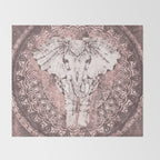 Bohemian, Elephant, Mandala, Blush, Moon Throw Blanket Gallery Image 2