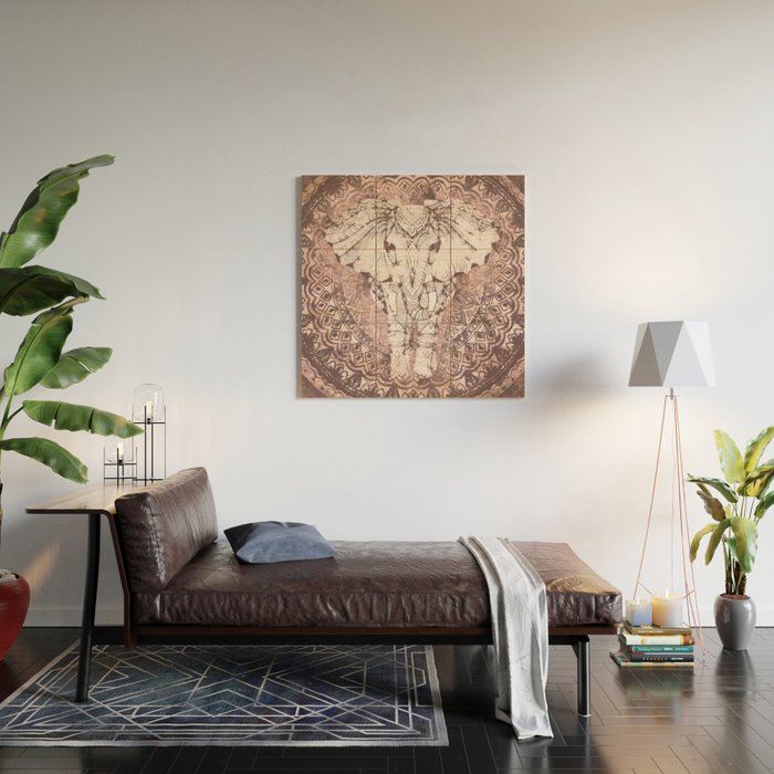 Bohemian, Elephant, Mandala, Blush, Moon Wood Wall Art Gallery Image 2