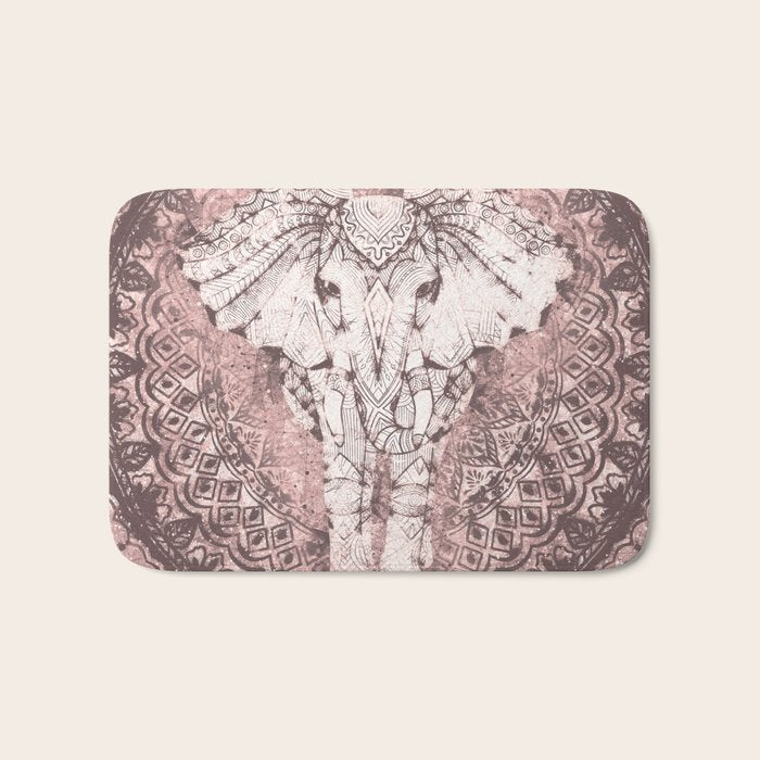 Bohemian, Elephant, Mandala, Blush, Moon Bath Mat Gallery Image 1