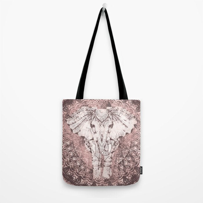 Bohemian, Elephant, Mandala, Blush, Moon Tote Bag Gallery Image 2