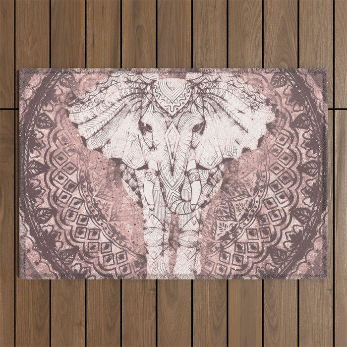 Bohemian, Elephant, Mandala, Blush, Moon Outdoor Rug Gallery Image 1