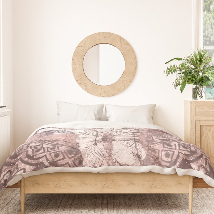 Bohemian, Elephant, Mandala, Blush, Moon Duvet Cover Gallery Image 3