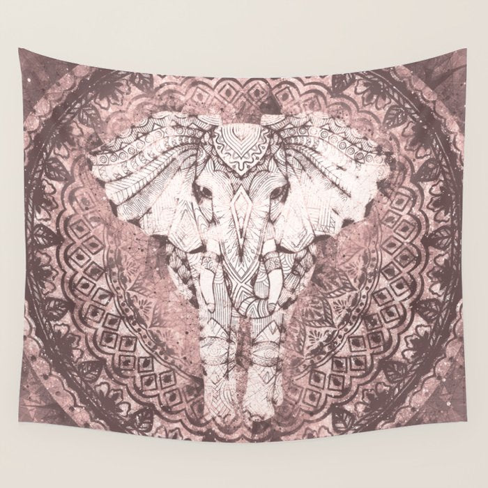 Bohemian, Elephant, Mandala, Blush, Moon Wall Tapestry Gallery Image 4