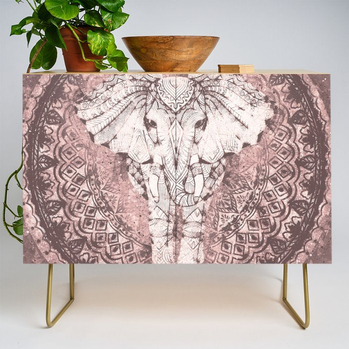 Bohemian, Elephant, Mandala, Blush, Moon Credenza Gallery Image 1