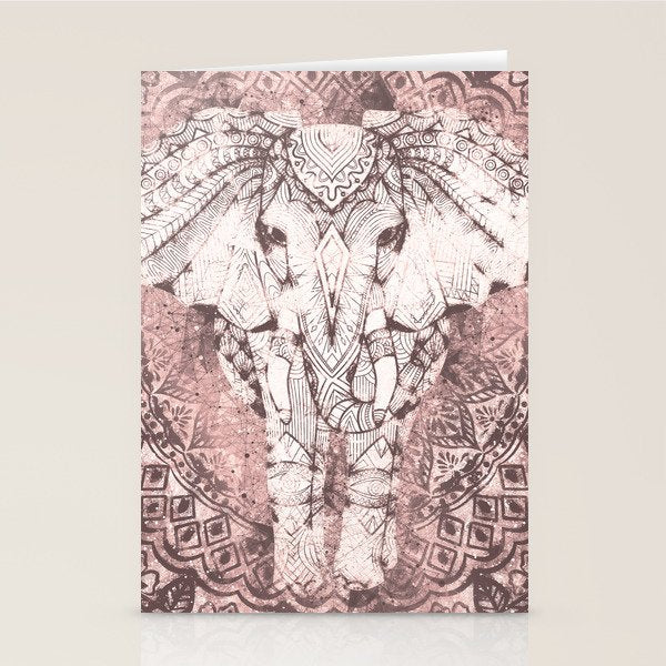 Bohemian, Elephant, Mandala, Blush, Moon Stationery Card Gallery Image 2