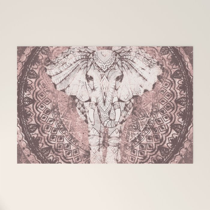 Bohemian, Elephant, Mandala, Blush, Moon Welcome Mat Gallery Image 1