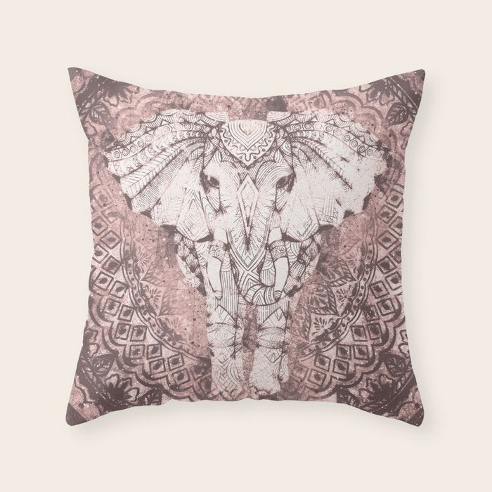 Bohemian, Elephant, Mandala, Blush, Moon Throw Pillow Gallery Image 6