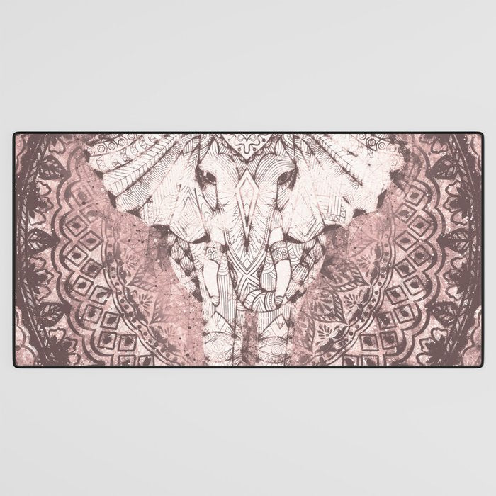 Bohemian, Elephant, Mandala, Blush, Moon Desk Mat Gallery Image 3