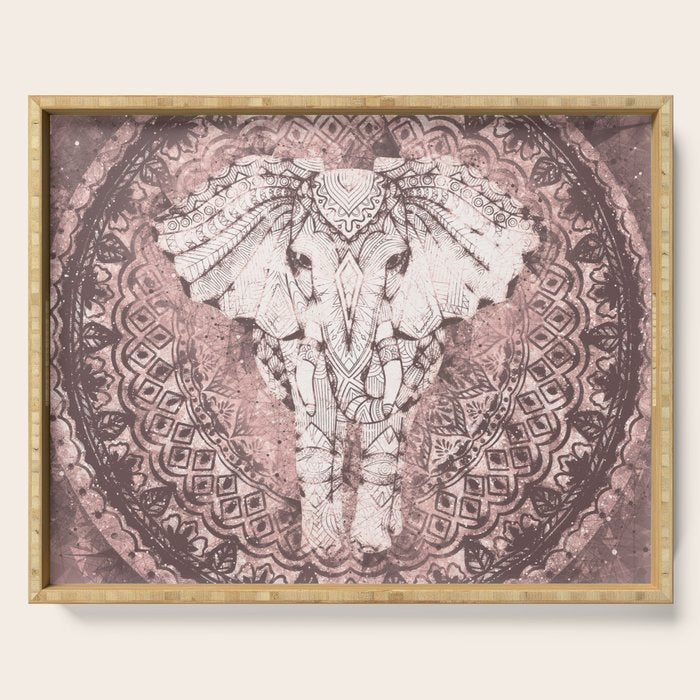 Bohemian, Elephant, Mandala, Blush, Moon Serving Tray Gallery Image 1