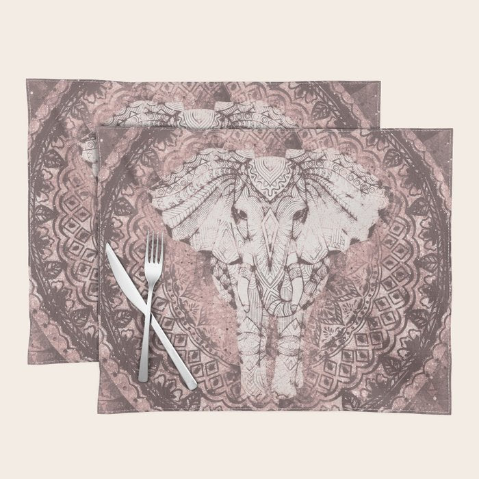 Bohemian, Elephant, Mandala, Blush, Moon Placemat Gallery Image 1