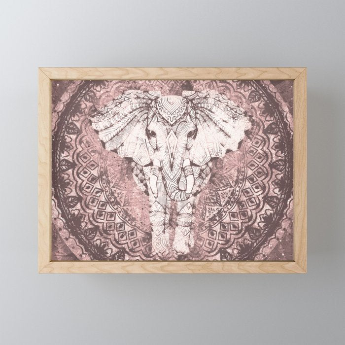 Bohemian, Elephant, Mandala, Blush, Moon Mini Art Print Gallery Image 1