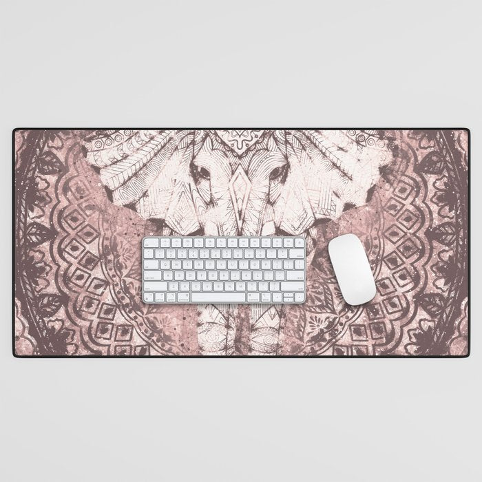 Bohemian, Elephant, Mandala, Blush, Moon Desk Mat Gallery Image 1