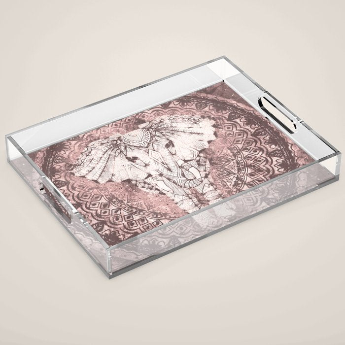 Bohemian, Elephant, Mandala, Blush, Moon Acrylic Tray Gallery Image 1