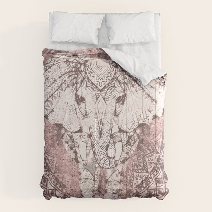 Bohemian, Elephant, Mandala, Blush, Moon Comforter Gallery Image 1
