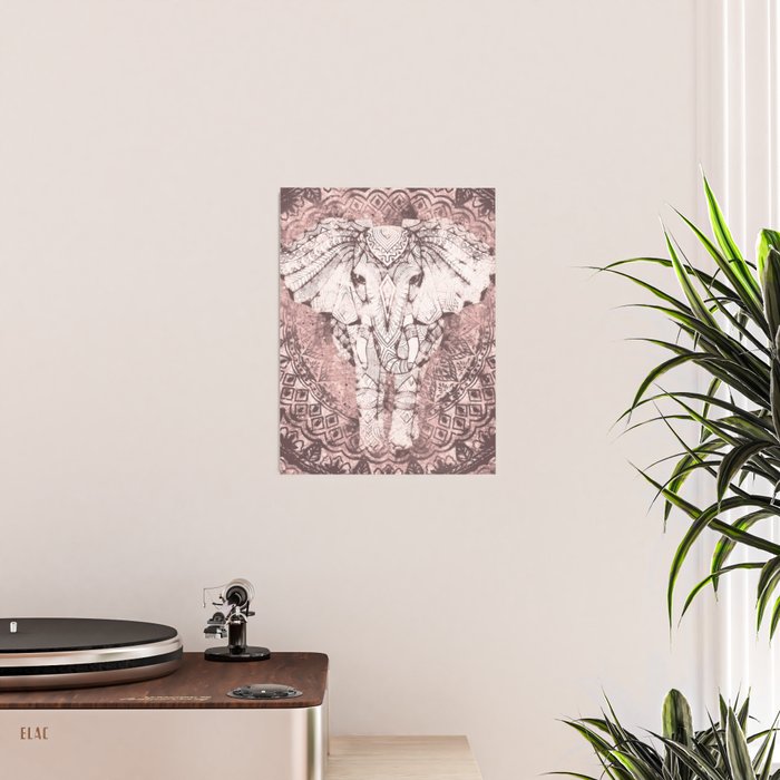 Bohemian, Elephant, Mandala, Blush, Moon Poster Gallery Image 2