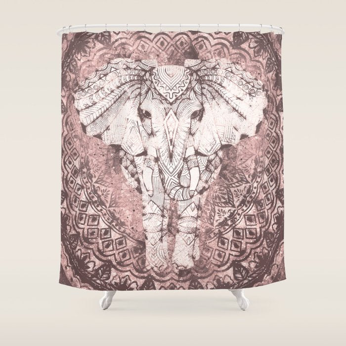 Bohemian, Elephant, Mandala, Blush, Moon Shower Curtain Gallery Image 1