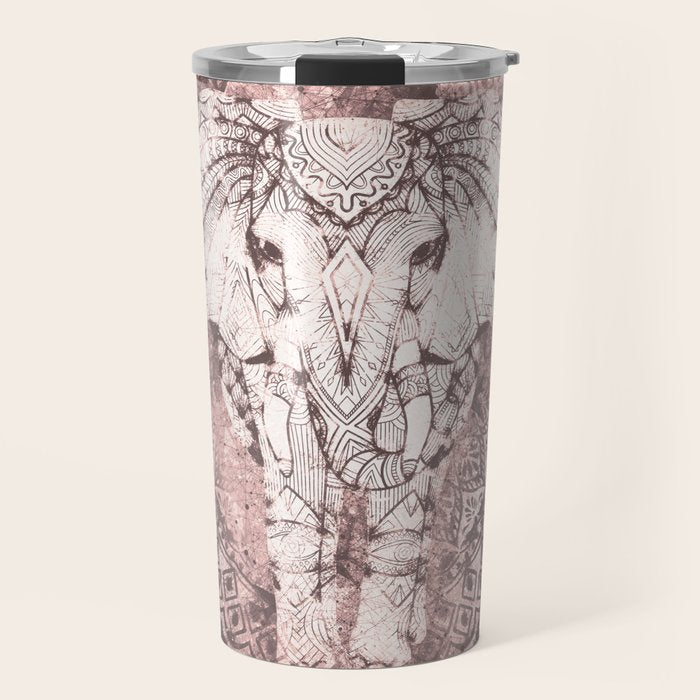 Bohemian, Elephant, Mandala, Blush, Moon Travel Mug Gallery Image 1
