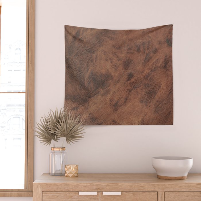 Old Tan Faux Leather Texture Wall Tapestry Gallery Image 2