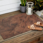 Old Tan Faux Leather Texture Outdoor Rug Gallery Image 2