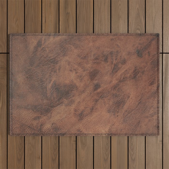 Old Tan Faux Leather Texture Outdoor Rug Gallery Image 1