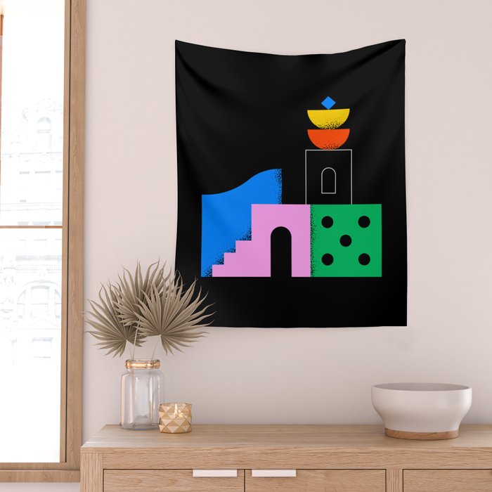 Colorful trendy geometric art illustration Wall Tapestry Gallery Image 2