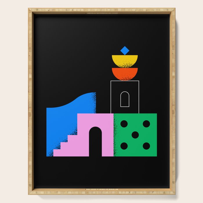 Colorful trendy geometric art illustration Serving Tray Gallery Image 1