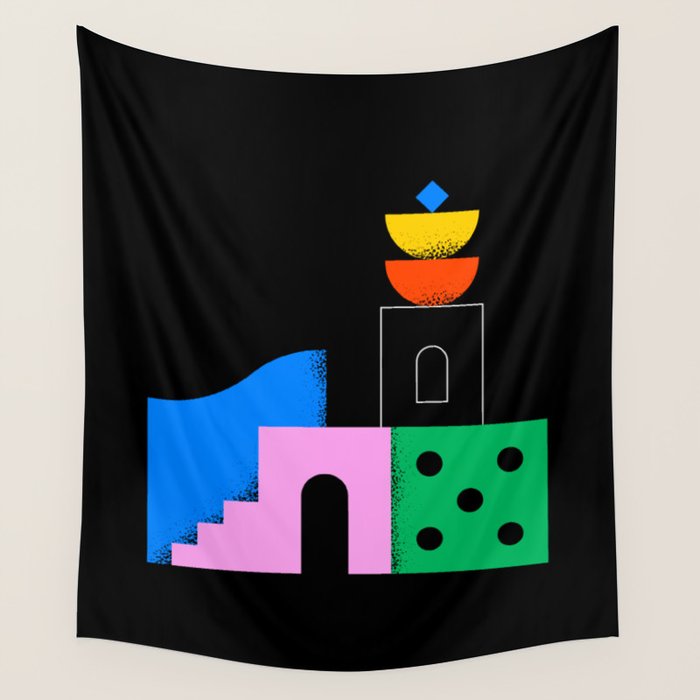 Colorful trendy geometric art illustration Wall Tapestry Gallery Image 1