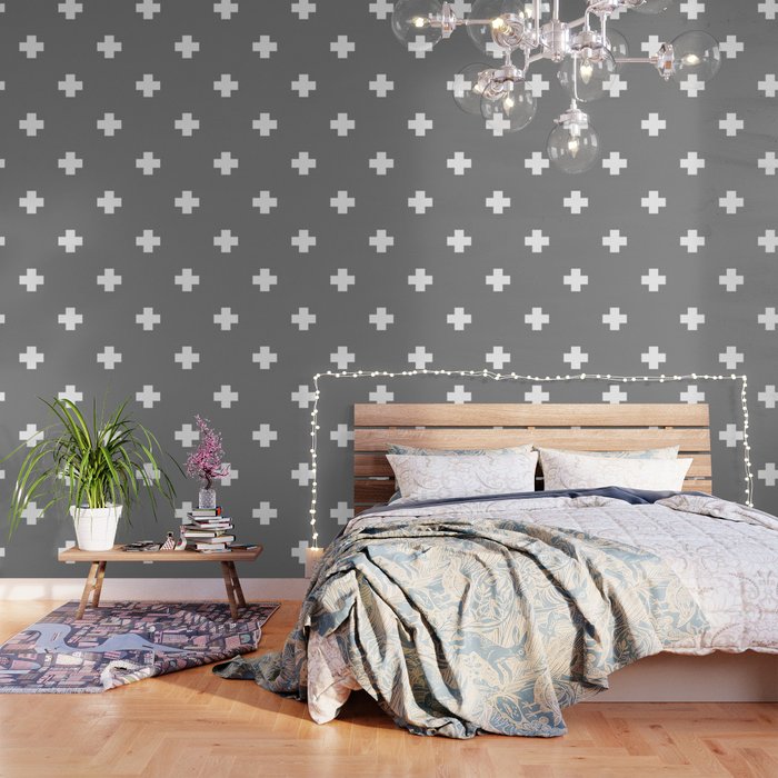 White Swiss Cross Pattern on Light Grey background Wallpaper Gallery Image 1