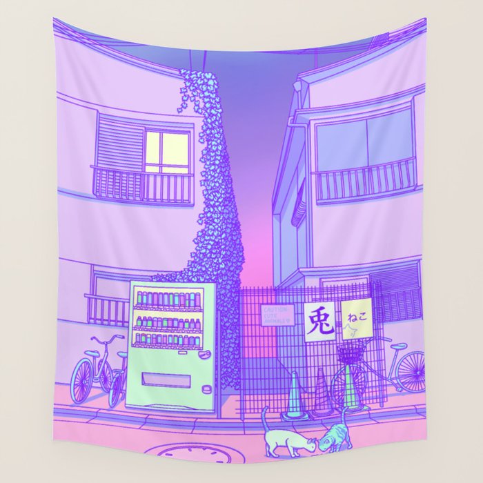 Pastel Tokyo Cats Wall Tapestry Gallery Image 4