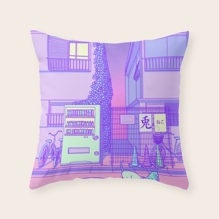 Pastel Tokyo Cats Throw Pillow Gallery Image 1