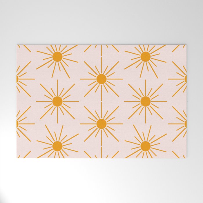 Sun Pattern On Pink Background Welcome Mat Gallery Image 1