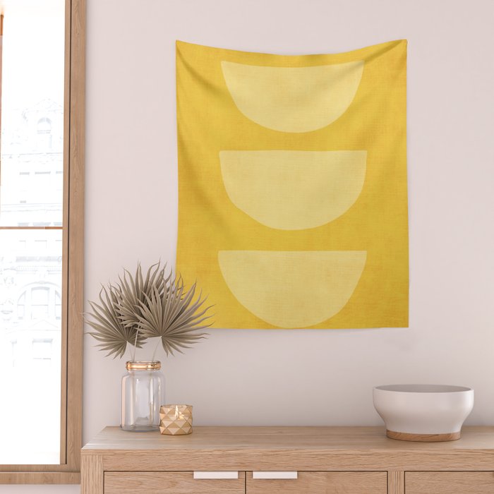 Yellow Tones Semicircles Minimalist Artwork Wall Tapestry Gallery Image 2