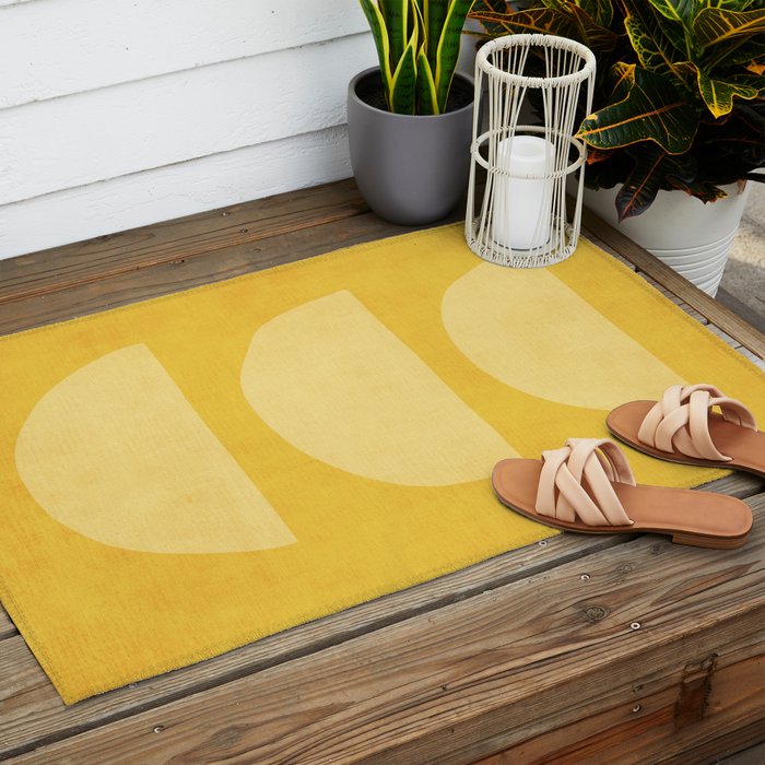 Yellow Tones Semicircles Minimalist Artwork Outdoor Rug Gallery Image 2