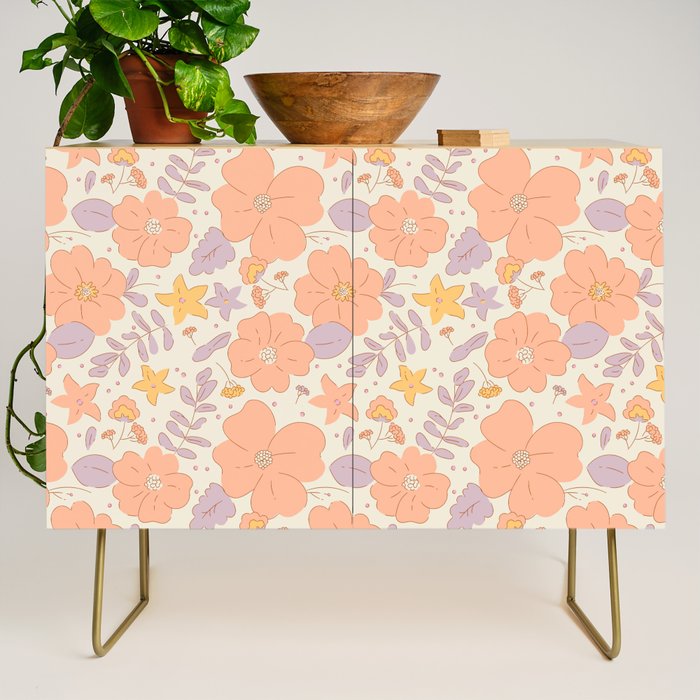 Vintage hand drawn flower art pattern Credenza Gallery Image 1