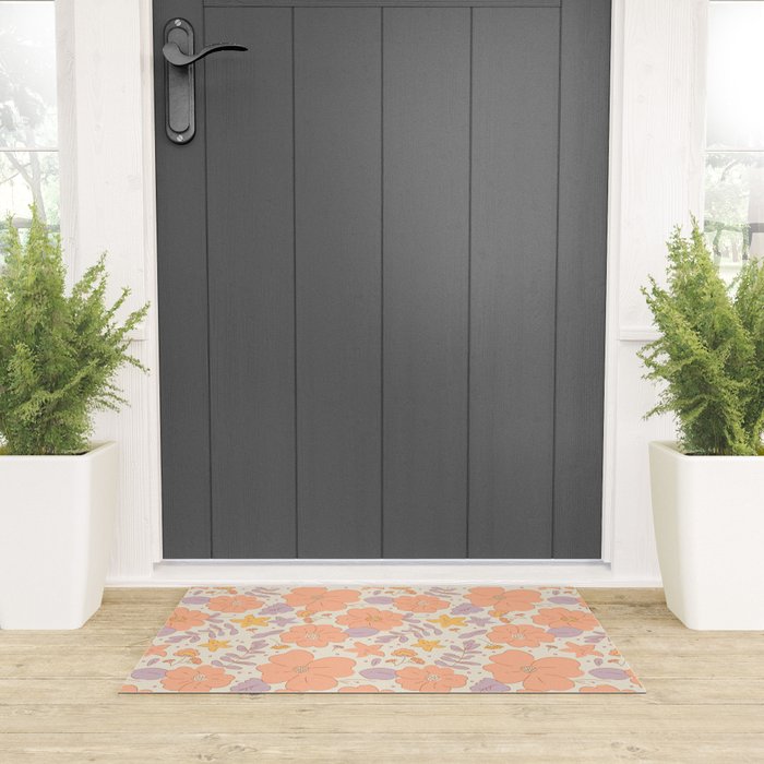 Vintage hand drawn flower art pattern Welcome Mat Gallery Image 3
